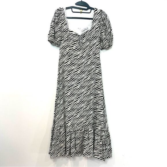 Faithfull the Brand Gabriela Midi Dress Black White Blance Animal Print US 2 - Picture 2 of 7